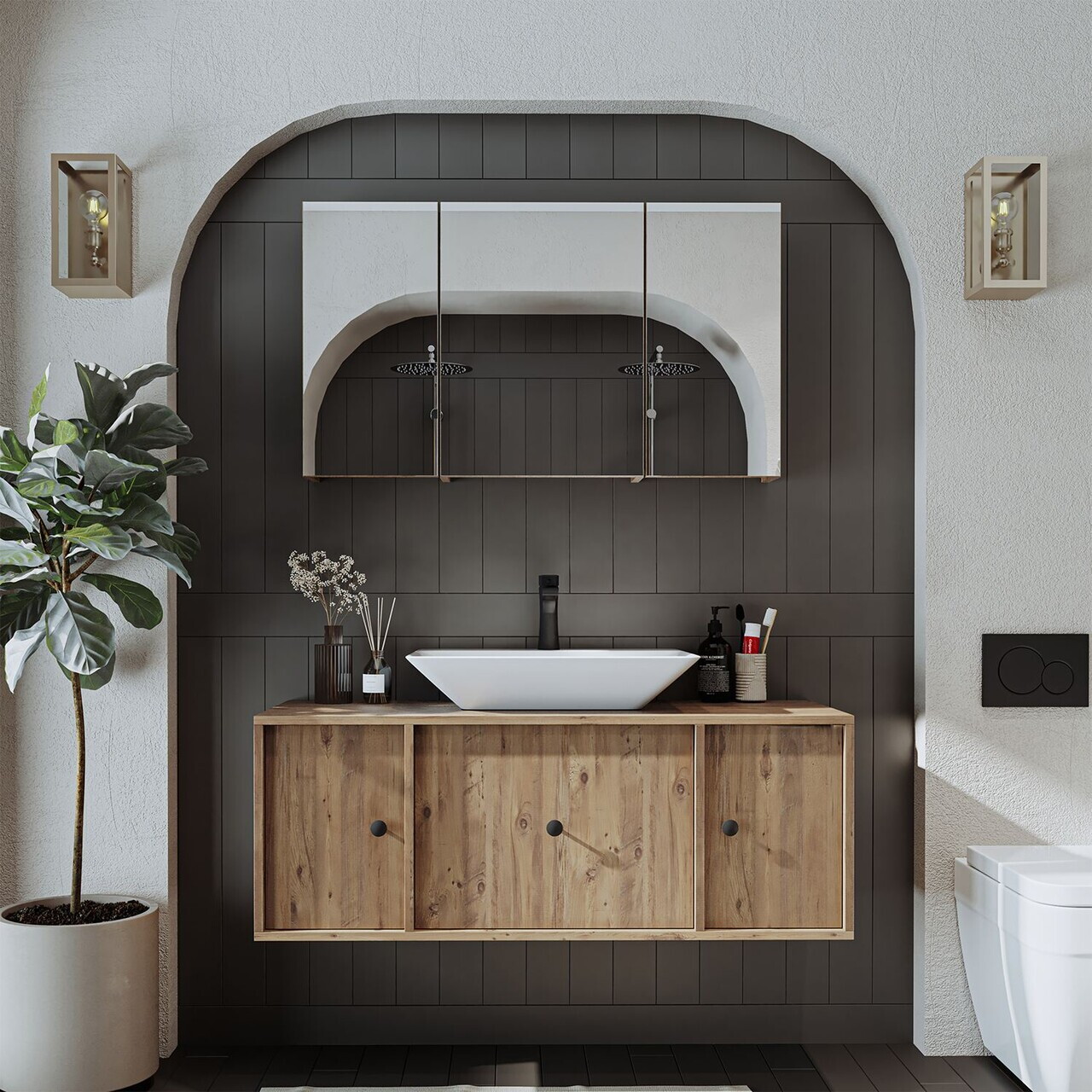 Set Dulap de Baie cu Chiuvetă și Oglindă (2 Piese), Hanah Home, 2558, MDF, Maro — imaginea 3