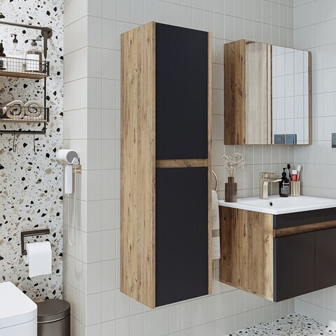 Dulap de baie, Hanah Home, 1705, 35x130x30 cm, MDF-LAM, Pin Atlantic / Antracit