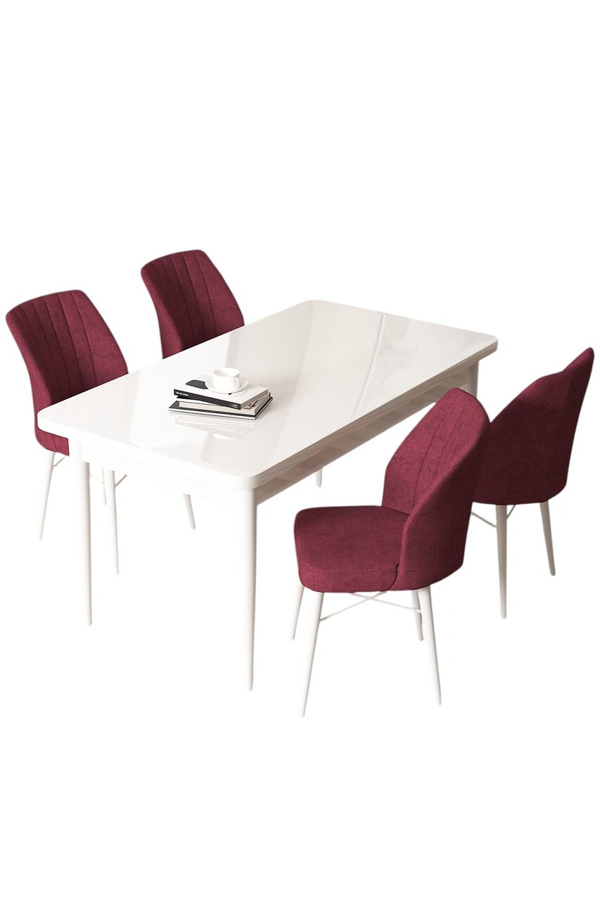 Set masă și scaune (5 bucăți), Hanah Home, Arp, Alb / Burgundia - view 2