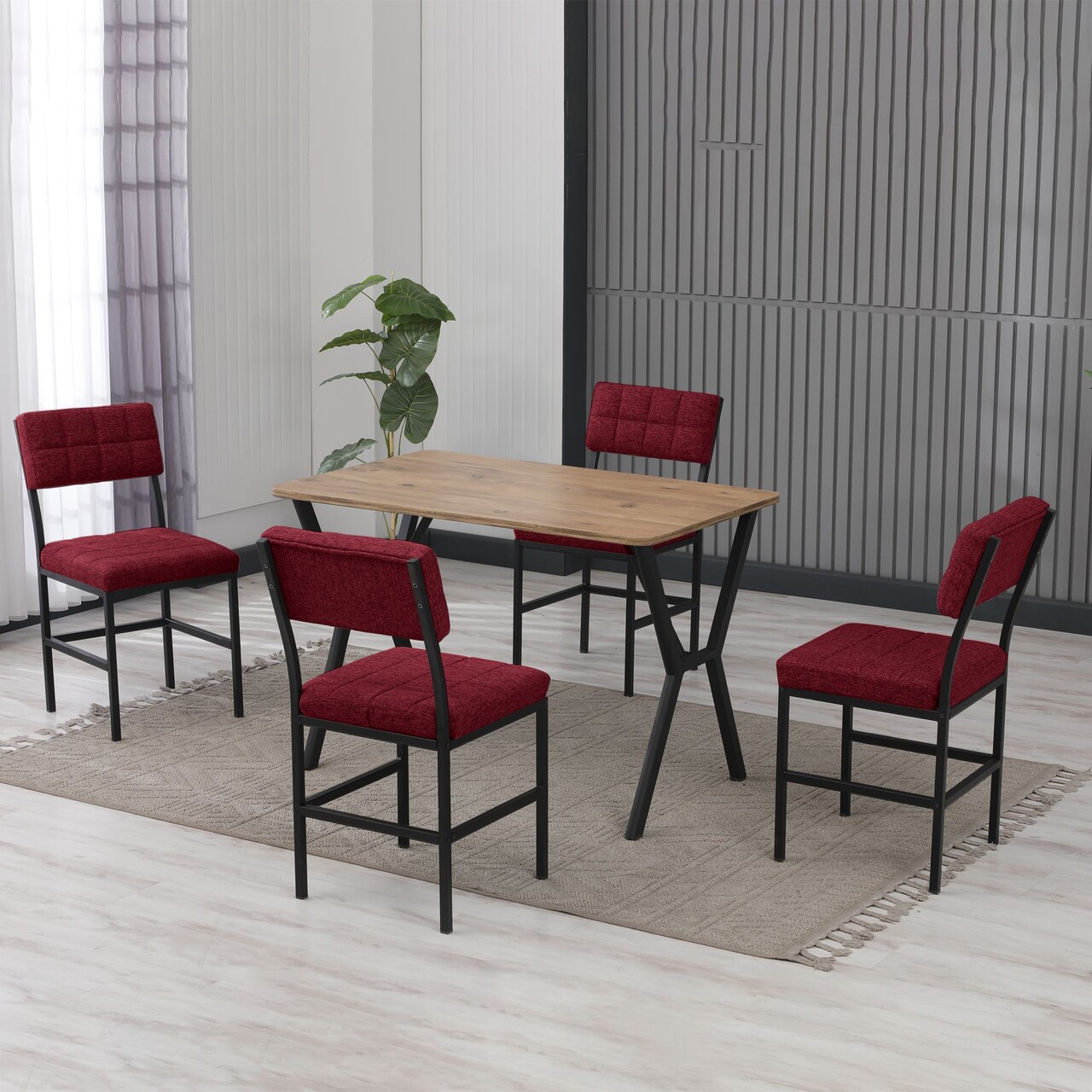 Set masa extensibila si scaune, Hanah Home, Dubai, Burgundia / Nuc - view 2