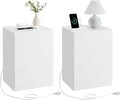 Set 2 noptiere cu prize si porturi USB, Vasagle, 40x35x59 cm, PAL/MDF, alb cloud