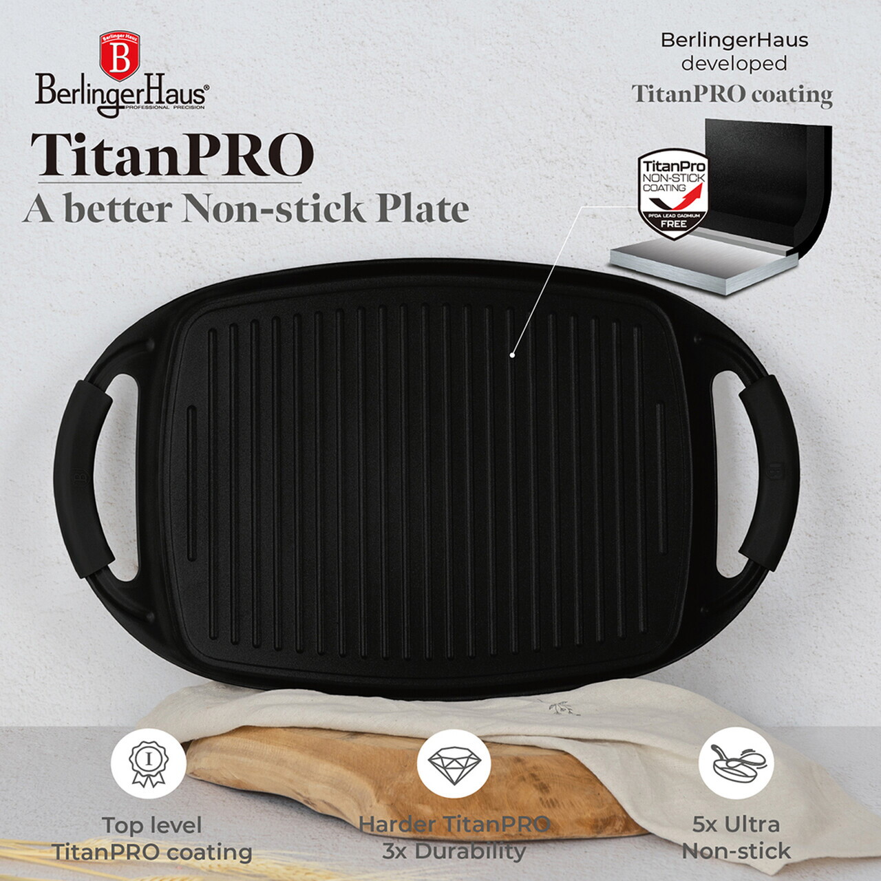 Tava grill Berlinger Haus, Matte Black, 47x29 cm, aluminiu forjat, negru mat - imagine 5