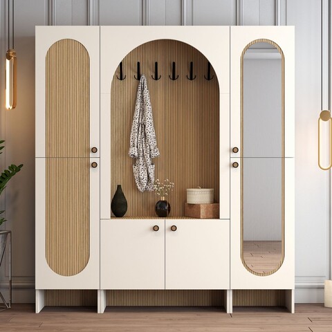 Cuier de perete, Hanah Home, Palermo Klm, 180x200.6x37 cm, PAL, Crem / Stejar