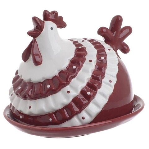 Recipient pentru unt Hen, InArt, 16x13x14, ceramica, rosu/alb InArt