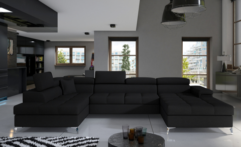 Coltar extensibil stanga 5 locuri ELTAP, Edr-24, Eduardo, 337x205x88 cm, lemn/poliester, negru