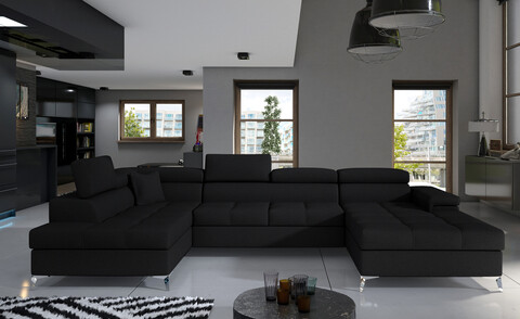 Coltar extensibil stanga 5 locuri ELTAP, Edr-24, Eduardo, 337x205x88 cm, lemn/poliester, negru