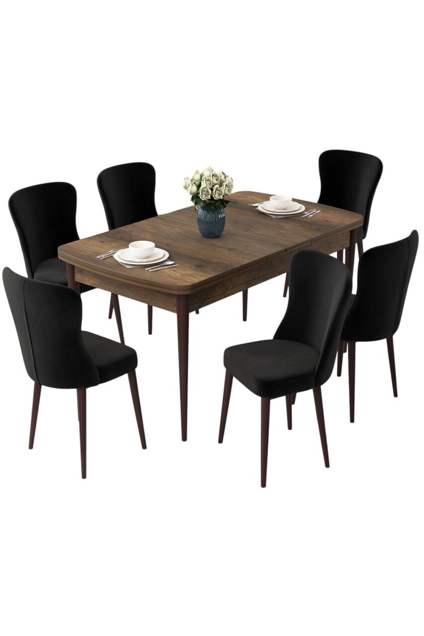Set masa extensibila si scaune (7 piese), Hanah Home, Due, Model baroc din lemn / Negru — imaginea 2