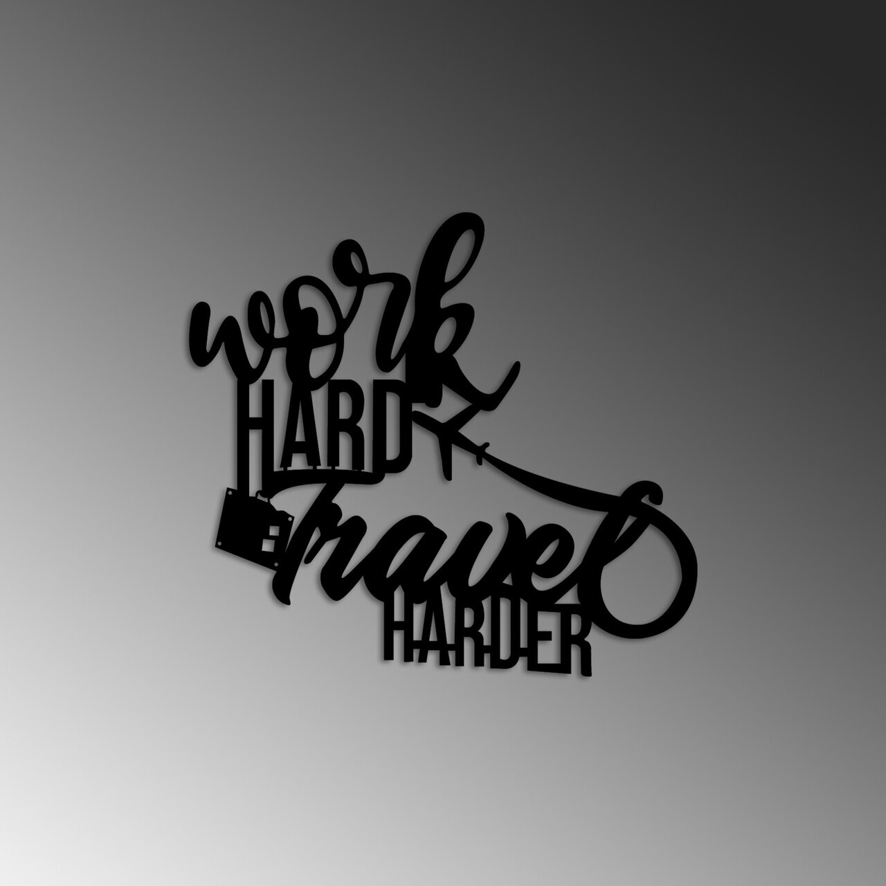 Decoratiune de perete, Work Hard Travel Harder, Dimensiune: 45 x 42 cm , Negru — imaginea 4