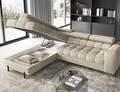 Coltar extensibil stanga 5 locuri ELTAP, LT-18AU, Ferucce, 276x200x93 cm, lemn/poliester, bej deschis