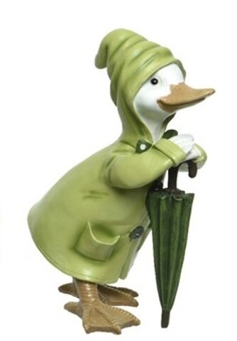 Decoratiune Duck with umbrella, Decoris, 12x19.8x24.5 cm, verde deschis
