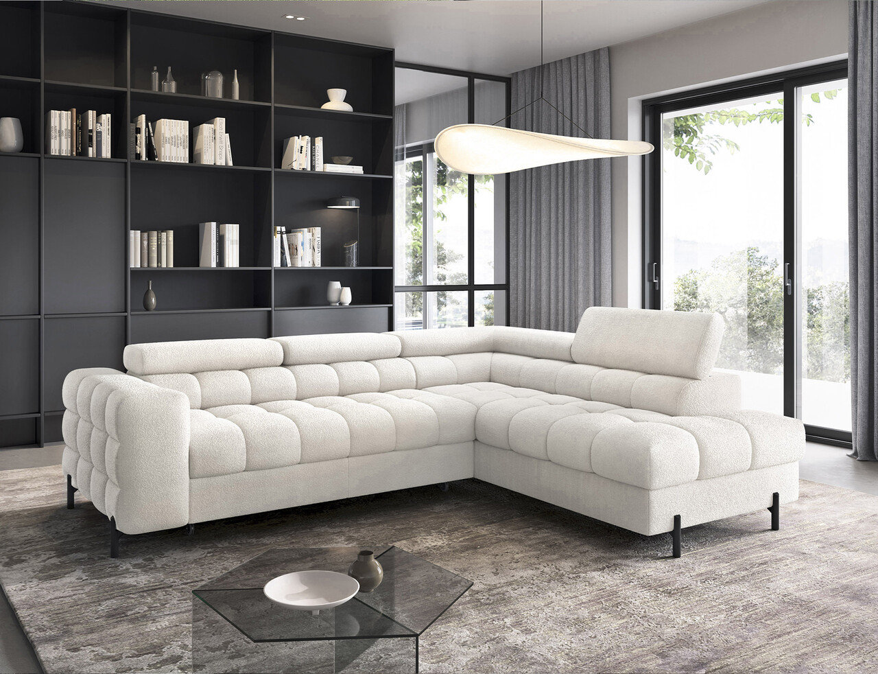 Coltar extensibil dreapta 5 locuri ELTAP, RT-01ROY, Ferucce, 276x200x93 cm, lemn/poliester, alb