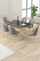 Set masa extensibila si scaune (7 piese), Hanah Home, Sim, Model de marmură neagră / Auriu / Gri
