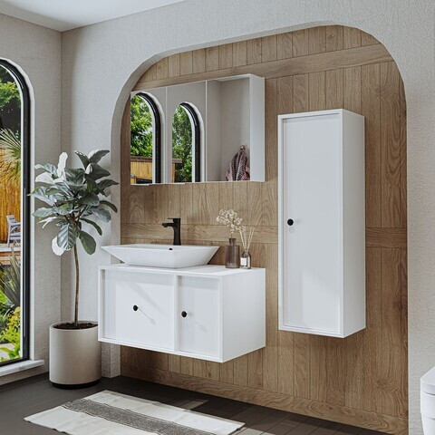 Set Dulap de Baie cu Chiuvetă și Oglindă (3 Piese), Hanah Home, 2547, MDF, Alb