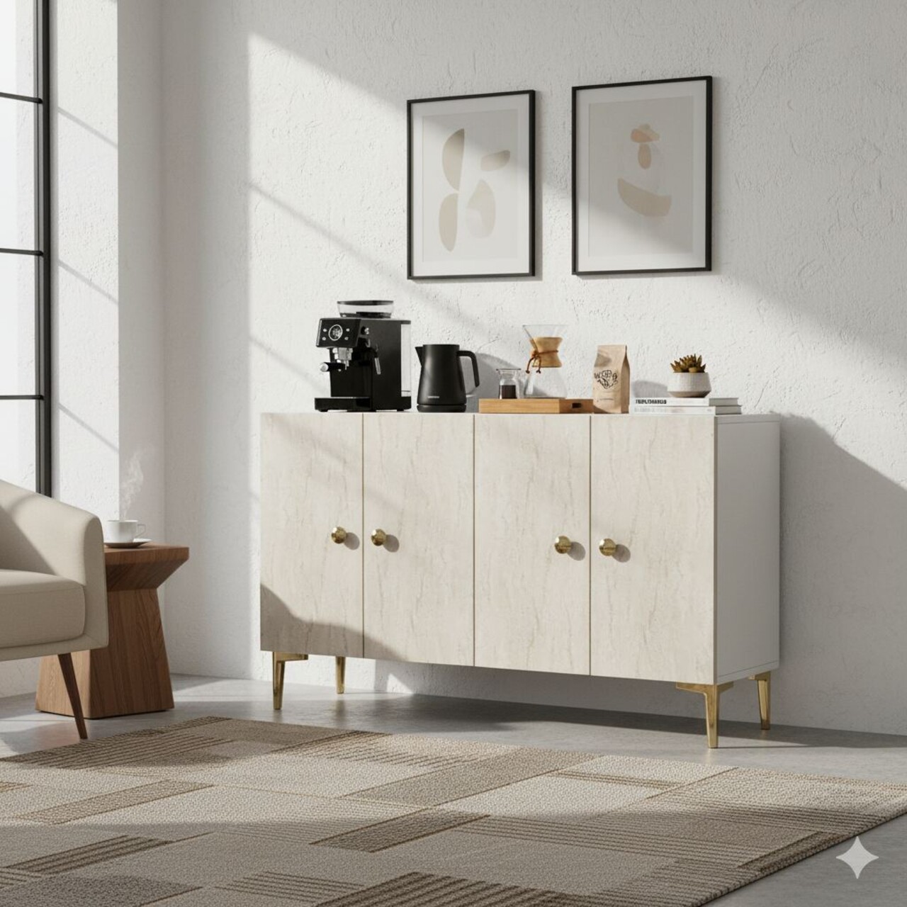 Consola, Hanah Home, Simple 120, 120x75x32 cm, Alb / Travertin - view 3