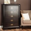 Comoda inalta cu 5 sertare, Chic, L.90 l.50 H.130, mdf/pal/furnir de mesteacan, wenge