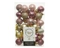 Cutie cu 33 globuri asortate Pink Pearl, Decoris, plastic, roz/auriu