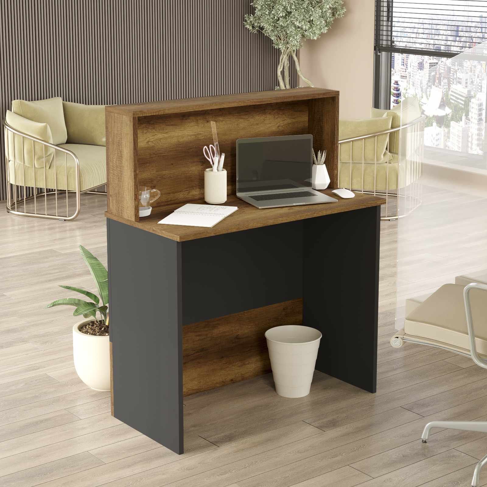 Masa de receptie, Hanah Home, Beg20-Ba, 90x110x44.5 cm, PAL, Baroc / Antracit