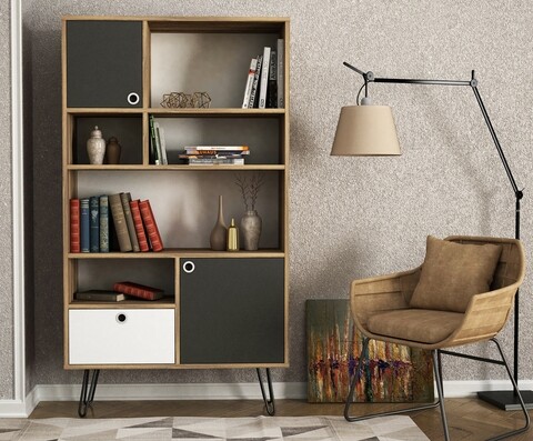Biblioteca Karamel, Tera Home, 90x25x160 cm, gri/maro 90x25x160