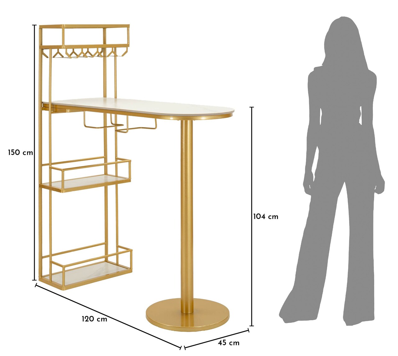 Masa de bar, Mauro Ferretti, Luxy, 120x45x150 cm, metal/imitatie de marmura, auriu/alb - imagine 11
