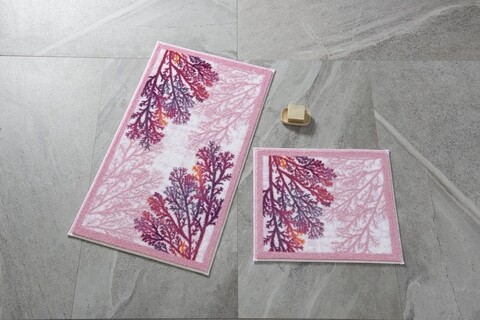 Set 2 covorase de baie Coral, Confetti, 50×57 cm/57×100 cm, roz 50x57