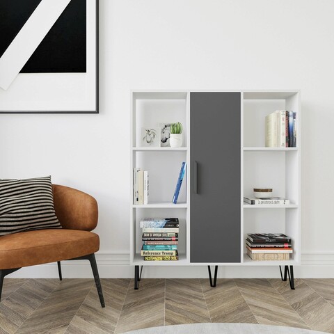 Corp biblioteca, zena home, peoria, 120x123.6x25 cm, pal, alb / antracit