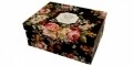 Set 2 cesti cu farfurie Vintage Flowers, Duo, 280 ml, portelan, negru