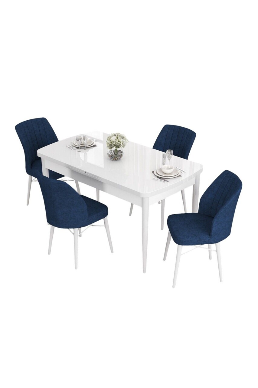Set masa extensibila si scaune (5 piese), Hanah Home, Eva, Alb / Bleumarin — imaginea 2