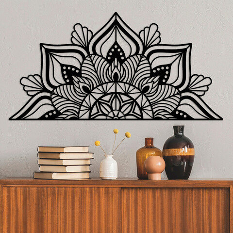 Decoratiune de perete, mandala-s-1, metal, dimensiune: 118 x 1,5 x 59 cm, negru