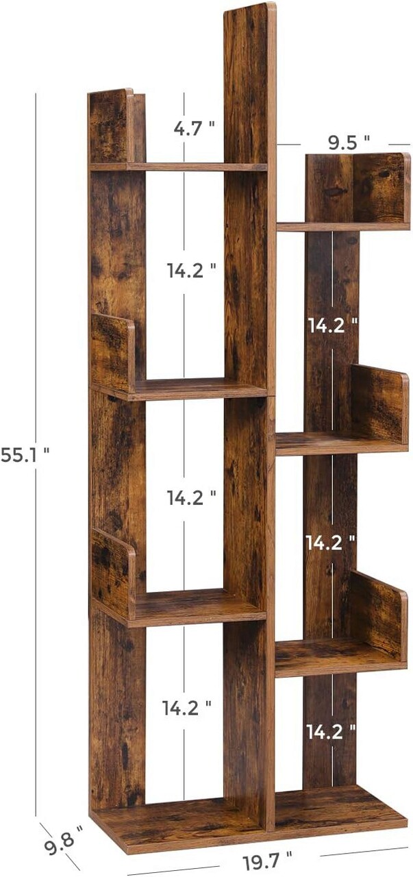 Corp biblioteca cu 8 compartimente Vasagle, 50 x 25 x 140 cm, PAL, maro rustic - imagine 5