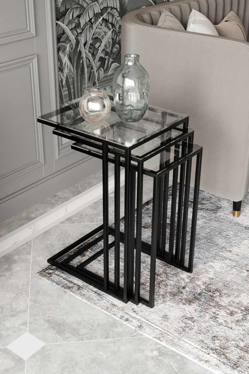 Set masute 3 piese, Hanah Home, Mira, Negru — imaginea 2