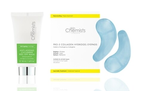 Set masca anti-imbatranire cu castravete si pad-uri iluminatoare, SkinChemists, Anti-Ageing, 50ml/5 perechi