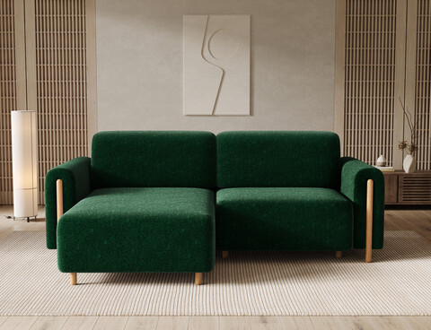 Coltar extensibil stanga 3 locuri ELTAP, LT-O-35AMO, Acossta, 244x154x95 cm, lemn/poliester, verde inchis/natur