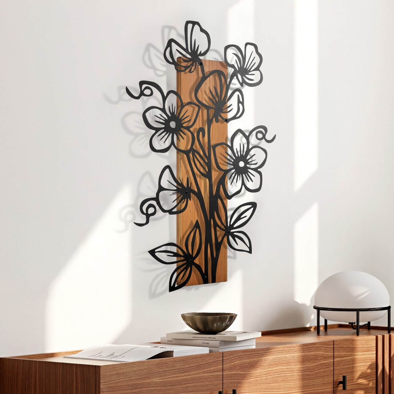 Decoratiune de perete, Fleuria, Cadru: Lemn (Grosime: 2 cm), Nuc negru — imaginea 5