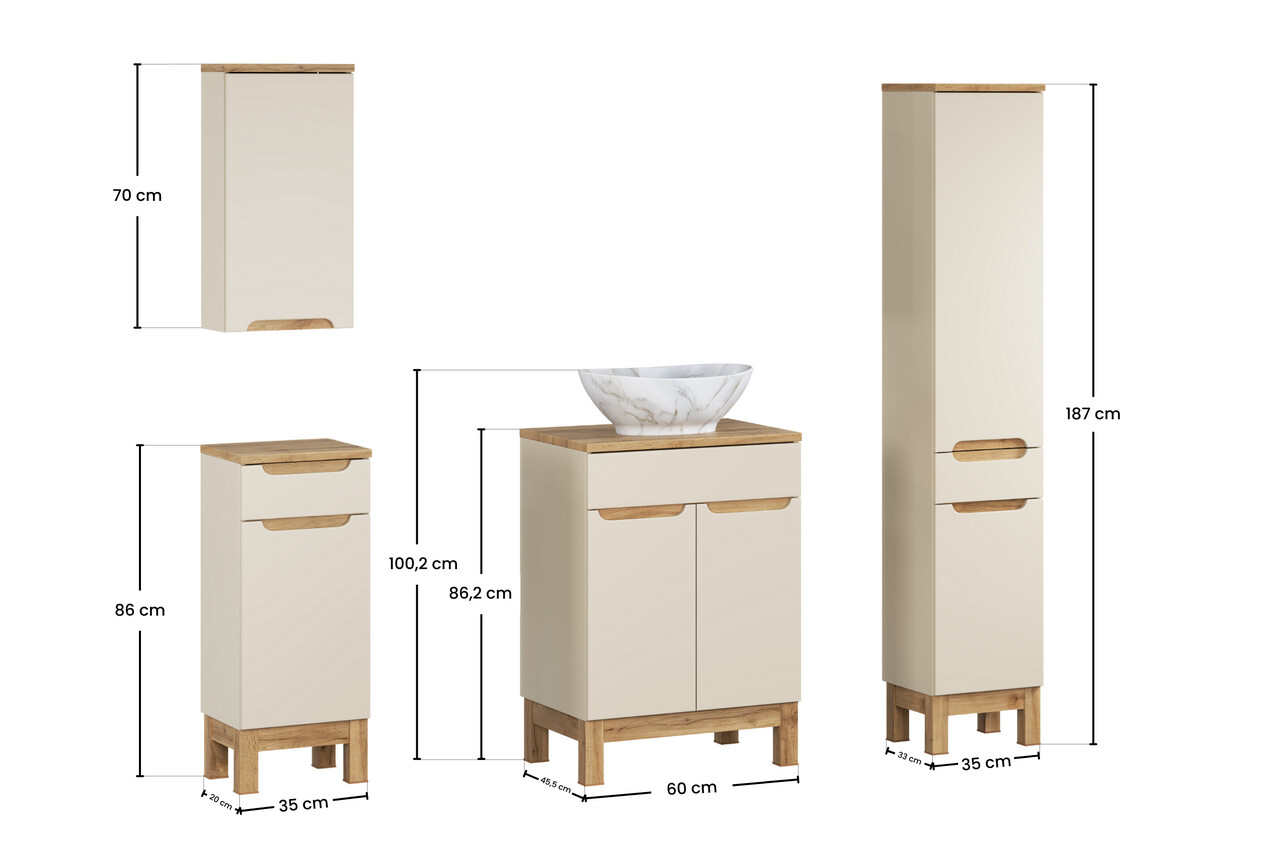 Set mobilier baie Bali Cashmere Wotan Pati 60 cm, dulapuri si masca cu lavoar, Comad, MDF/PAL, casmir - view 2