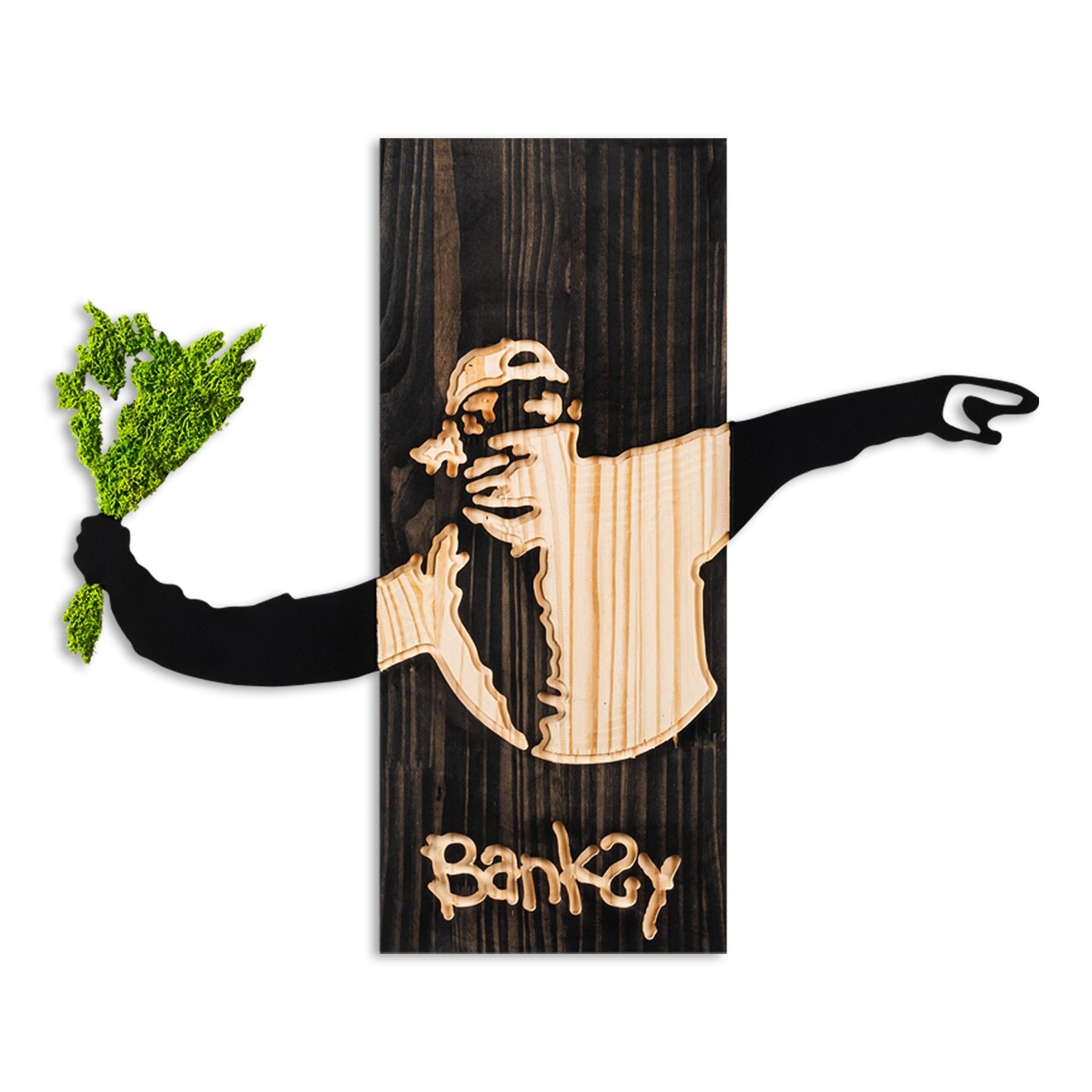 Decoratiune de perete, Banksy, Lățime: 69 cm, Negru / Nuc / Verde - view 5