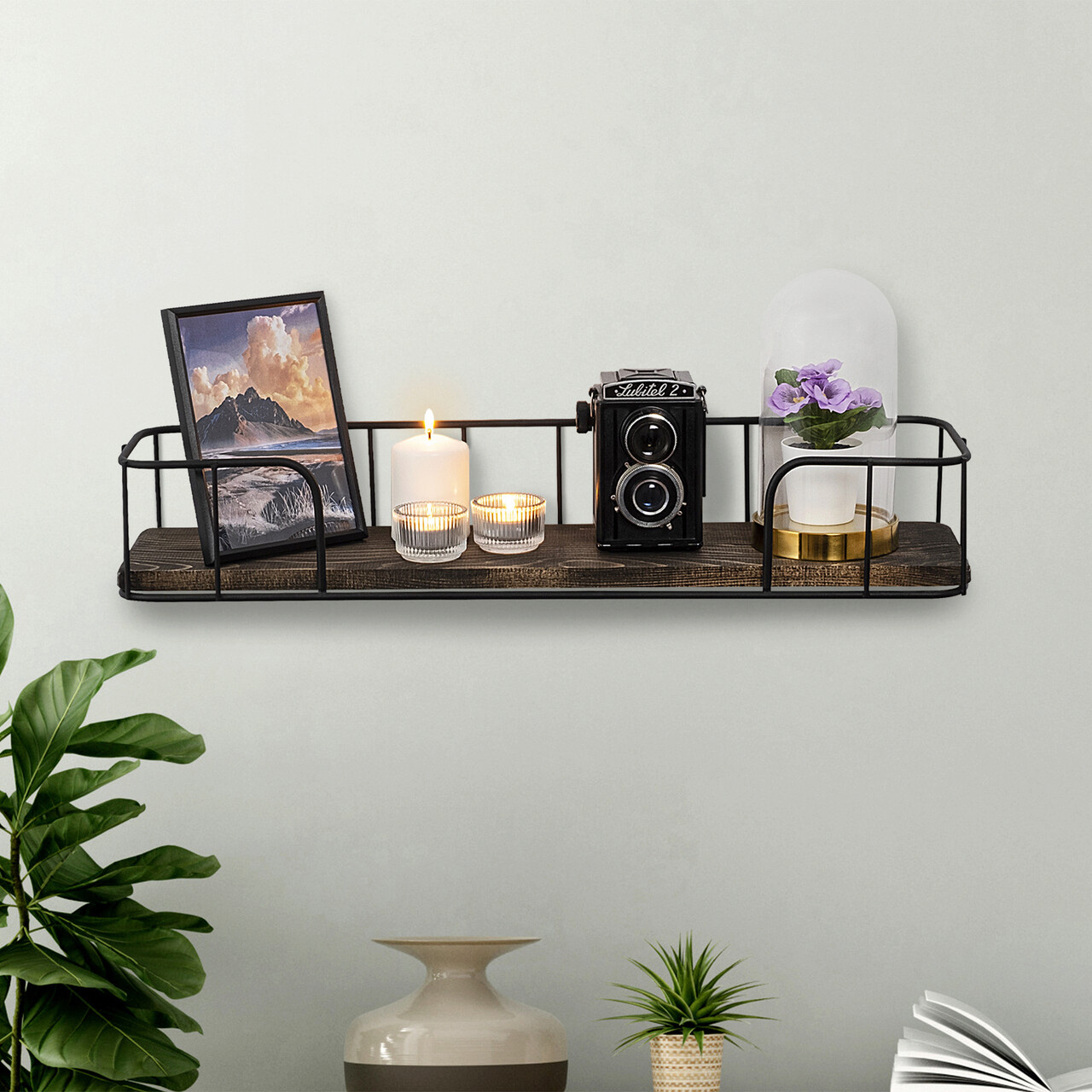 Raft de perete, Cerritos, Syringa, 60x10x15 cm, Negru / Nuc Inchis - 1 | YEO