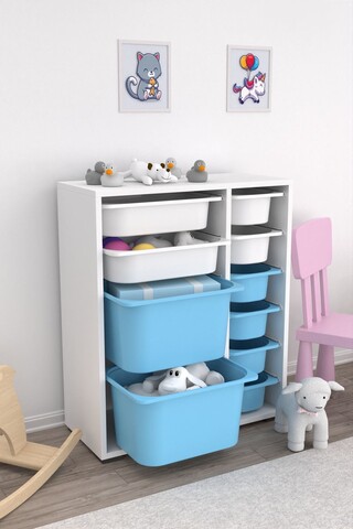 Dulap multifunctional, Estella, Zen 2D2K6U, Alb/Albastru