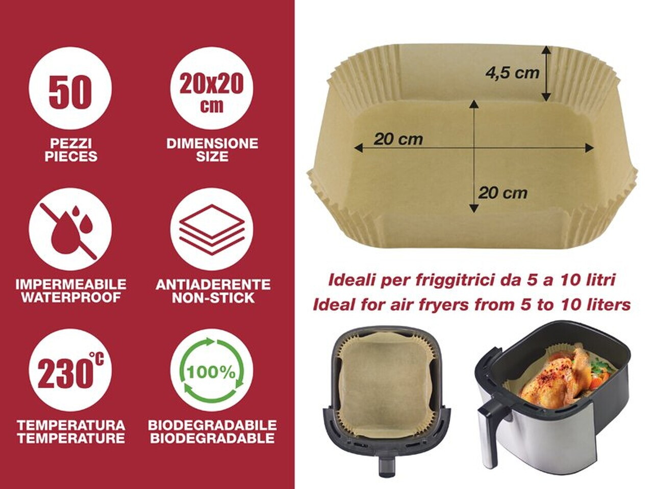 Protectie patrata pentru Air Fryer, Beper, hartie pergament, maro - view 4