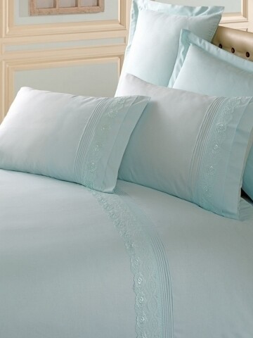 Lenjerie de pat dubla cu broderie, 6 piese, 240x260 cm, 100% bumbac ranforce , Cotton Box, verde