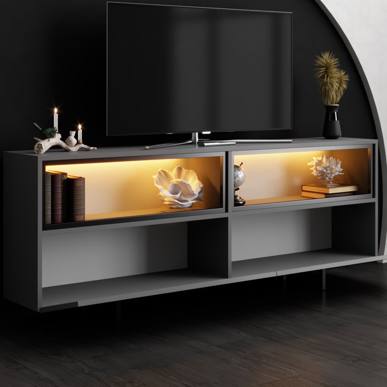 Comoda TV, Hanah Home, Ekol Up, 180x67x32 cm, Antracit - view 3