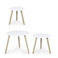 Set 3 masute de cafea, Ailon Round, Bizzotto, lemn de pin, alb