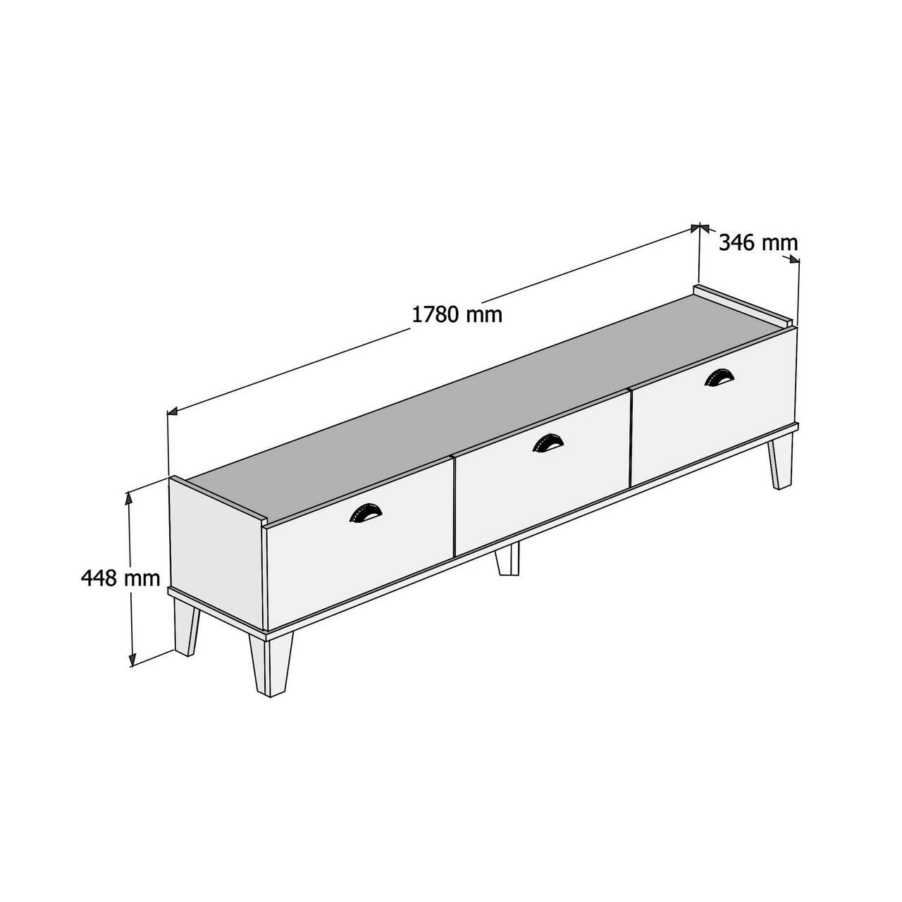 Comoda TV, Almaren, Sumer E3620, 178x44.8x34.6 Cm, PAL, Stejar / Alb