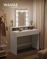 Masa de toaleta cu  oglinda cu LED-uri ajustabile / masuta dressing, Vasagle, 100x40x145 cm, PAL, alb