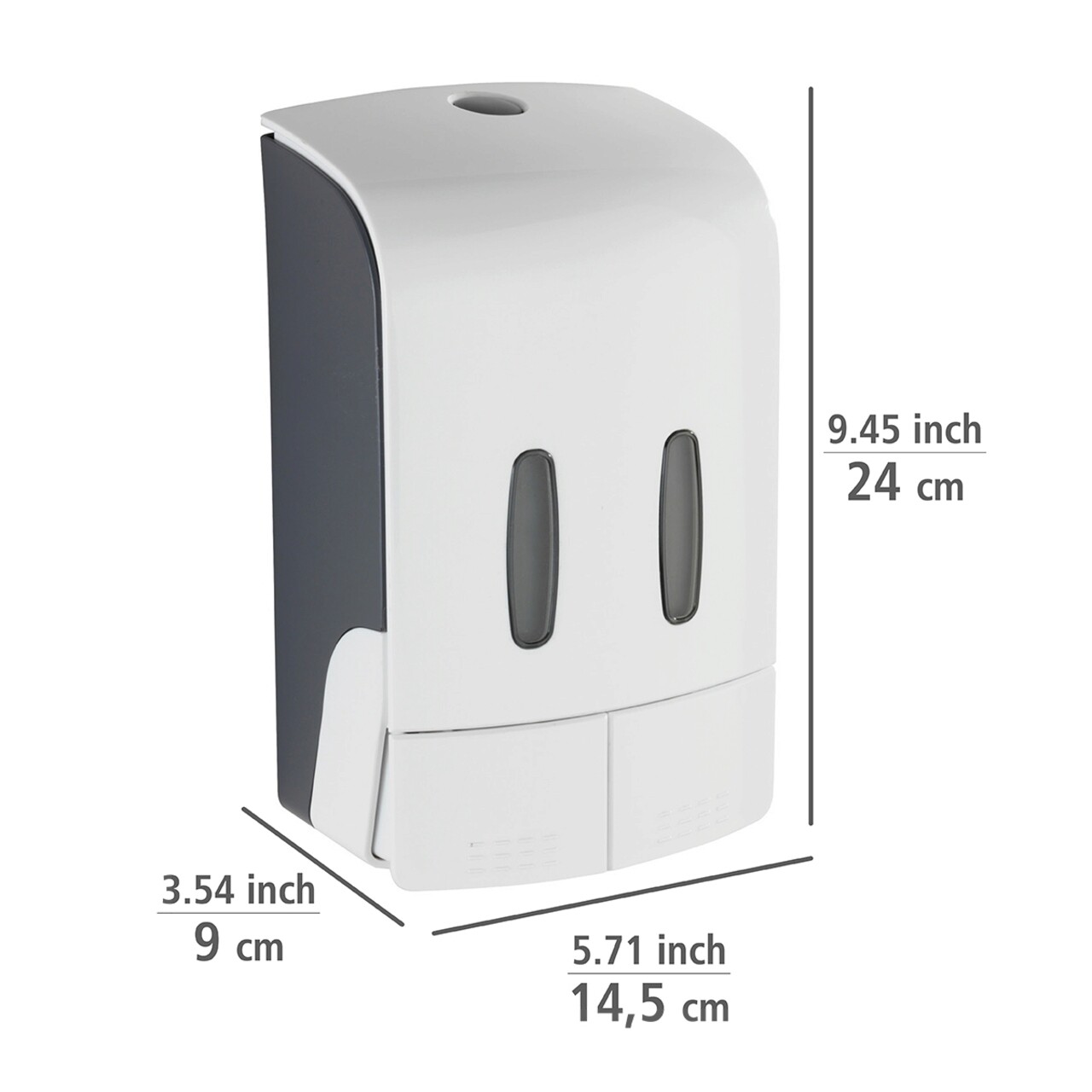 Dozator sapun lichid si dezinfectant, Wenko, 2 Chamber, 14.5 x 9 x 24 cm, 480 ml, plastic, alb/gri - view 8