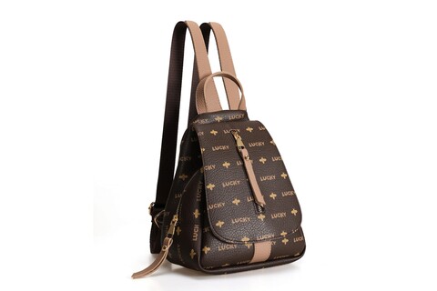 Rucsac, lucky bees, 945 brown, piele ecologica, maro