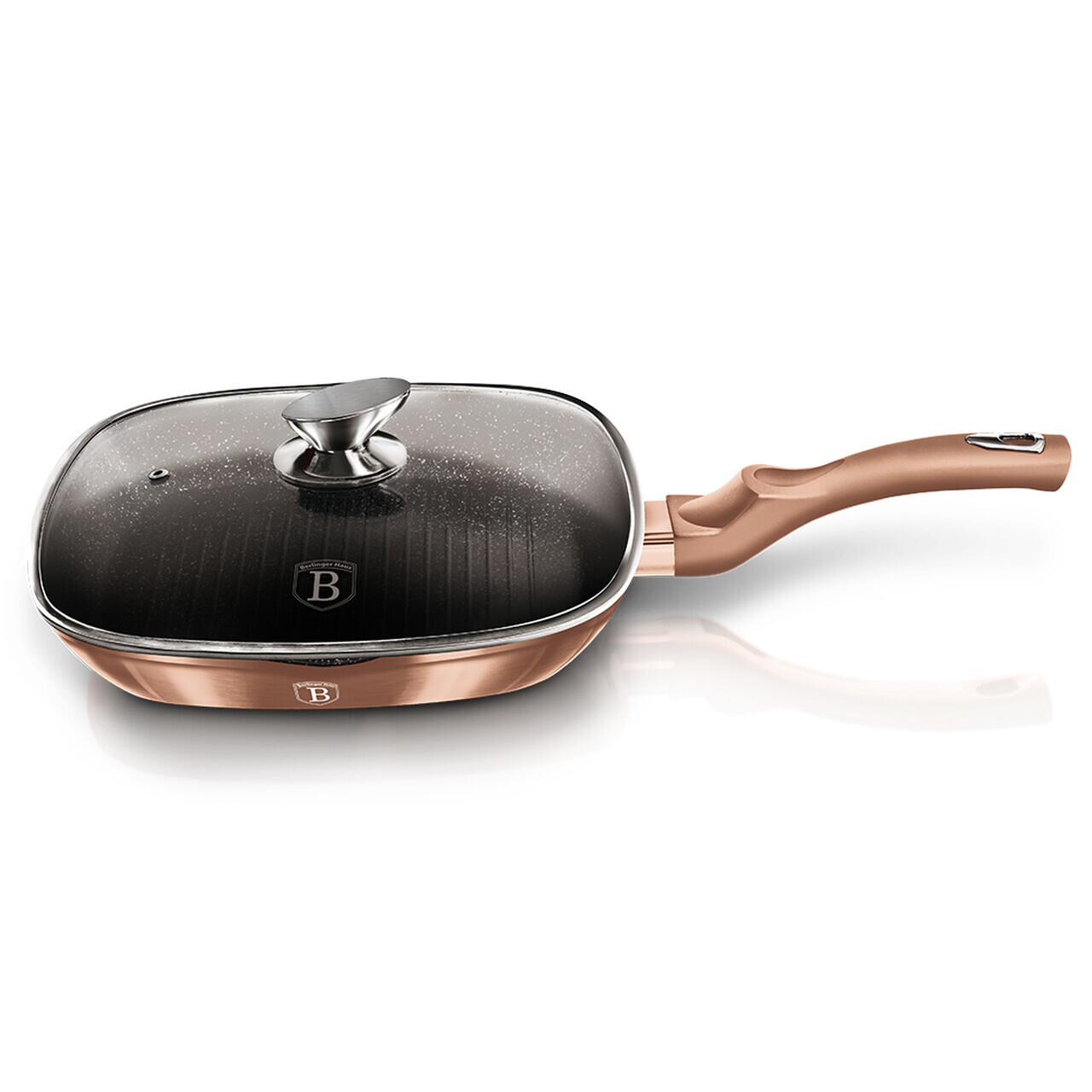 Tigaie grill cu capac Berlinger Haus, Rose Gold, 28 cm, 2.1 L, aluminiu forjat, roz - imagine 5