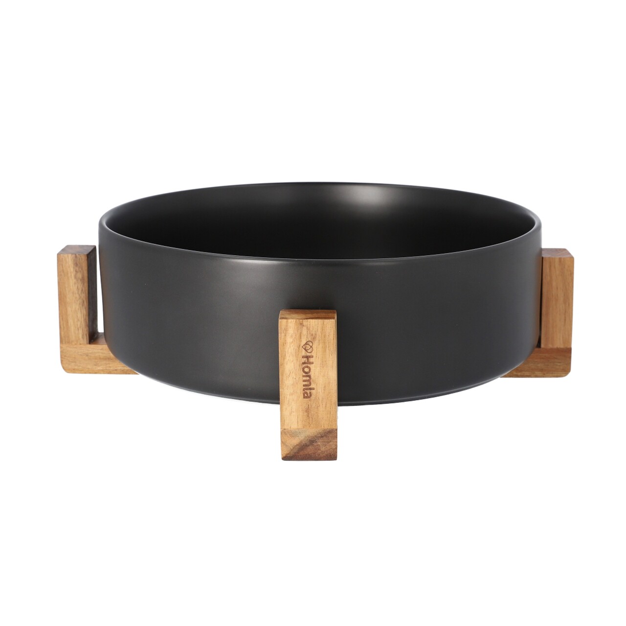 Bol salata Fincan, Homla, 32 cm, portelan/lemn, negru/natur - 1 | YEO