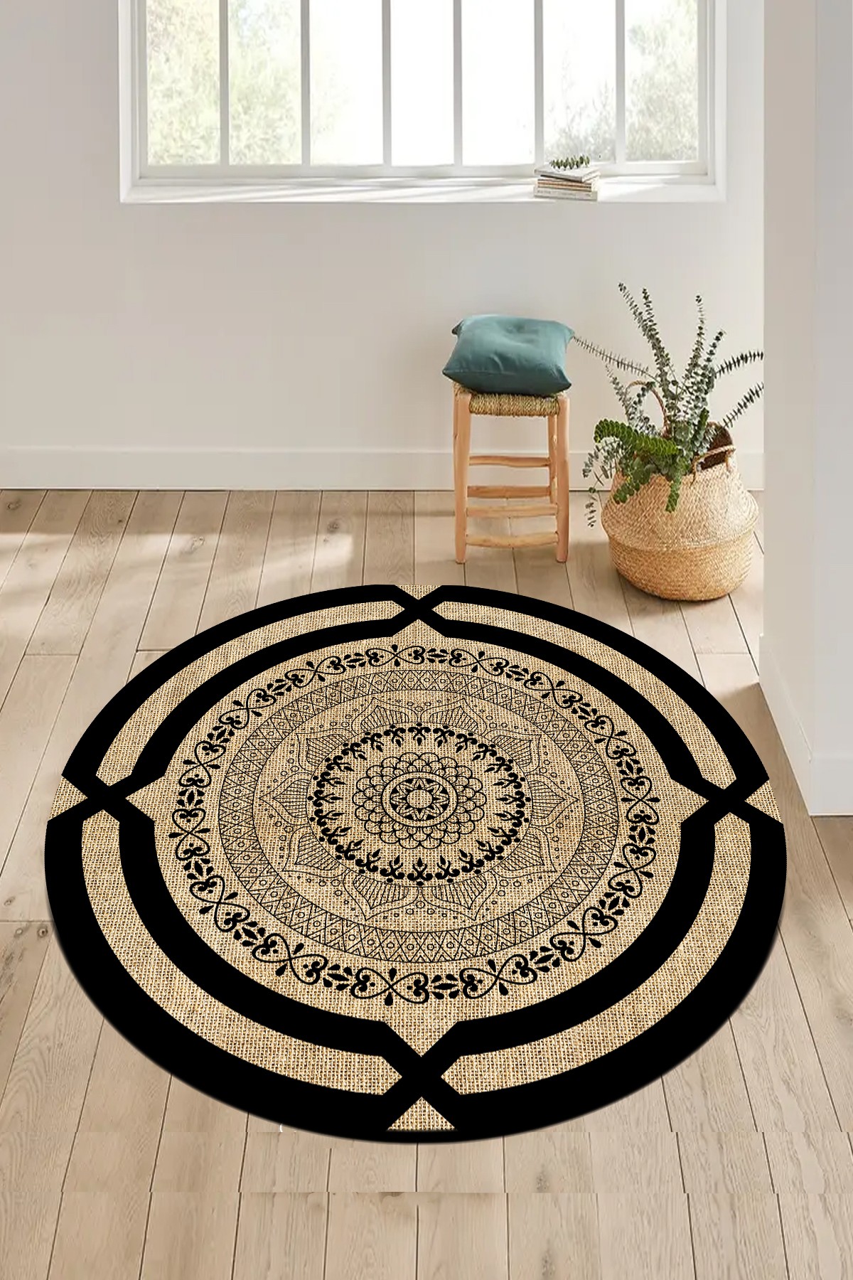Covor, Yuvarlak-0000300-003, 120x120 cm, Poliester, Negru