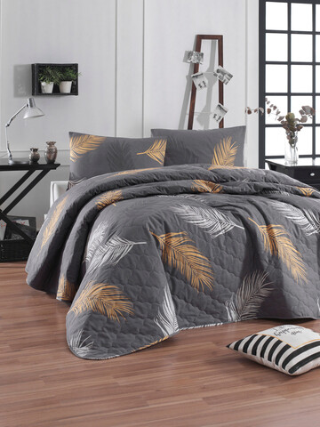 Set cuvertura Single 2 piese, Olivia - Gold, Grey, Eponj Home, Bumbac Ranforce