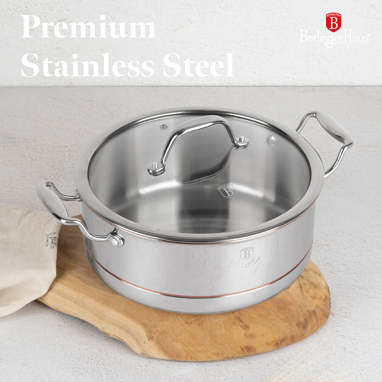 Oala cu capac Berlinger Haus, Copper Touch, 24 cm, inox/aluminiu, argintiu - imagine 11